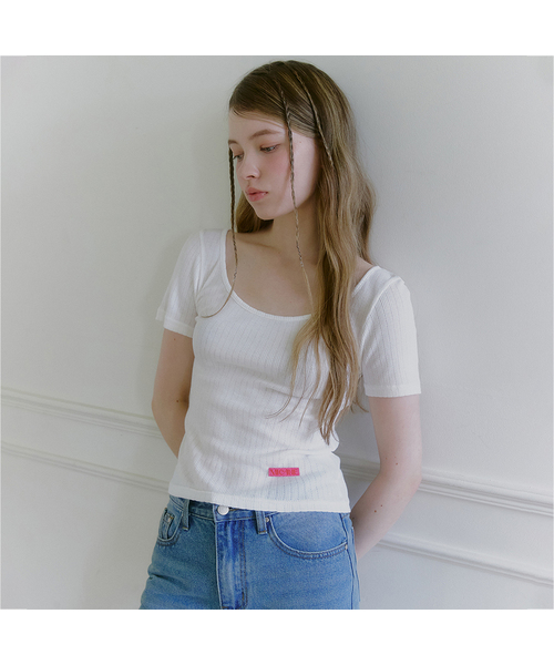 MICANE(ミケーネ)の「ミニョンワイドネックT(Tシャツ/カットソー・レディース・ライトグレー/スカイブルー/ブラック/アイボリー・1/2/4/3)」の2枚目の写真