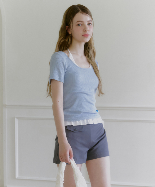 MICANE(ミケーネ)の「ミニョンワイドネックT(Tシャツ/カットソー・レディース・ライトグレー/スカイブルー/ブラック/アイボリー・1/2/4/3)」の6枚目の写真