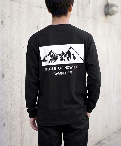 CAMPFREE（キャンプフリー）の「[キャンプフリー] CAMPFREE マウンテン バックプリント ロングスリーブTシャツ（Tシャツ/カットソー・メンズ・ネイビー/ヘザーグレー/ホワイト×ブラック/ブラック×ホワイト/ブラック×パープル/ホワイト×ブラウン・M/L/XL/XXL/S）」の4枚目の写真