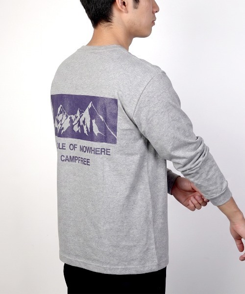 CAMPFREE（キャンプフリー）の「[キャンプフリー] CAMPFREE マウンテン バックプリント ロングスリーブTシャツ（Tシャツ/カットソー・メンズ・ネイビー/ヘザーグレー/ホワイト×ブラック/ブラック×ホワイト/ブラック×パープル/ホワイト×ブラウン・M/L/XL/XXL/S）」の5枚目の写真
