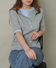 libelle more | 配色ヘンリーネックレイヤードTシャツ(Tシャツ/カットソー)