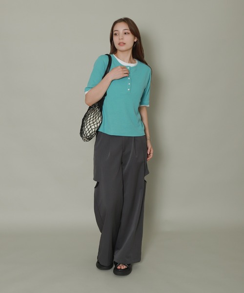 libelle more(リベル モア)の「配色ヘンリーネックレイヤードTシャツ(Tシャツ/カットソー・レディース・グリーン/オフホワイト/ブラック/杢グレー・M)」の14枚目の写真