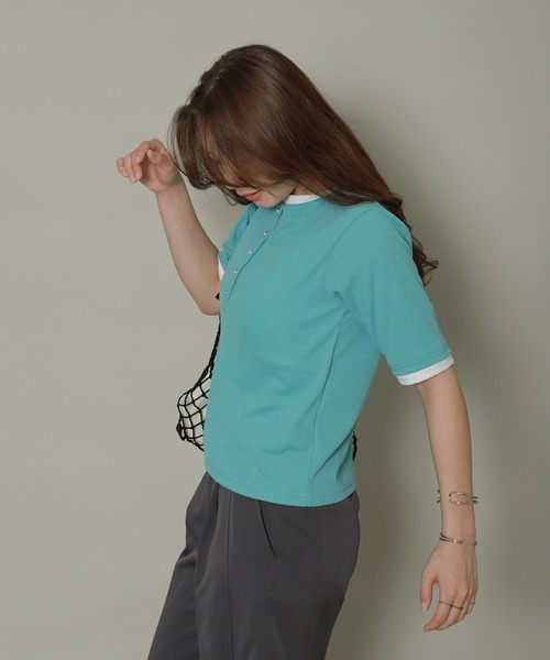 libelle more(リベル モア)の「配色ヘンリーネックレイヤードTシャツ(Tシャツ/カットソー・レディース・グリーン/オフホワイト/ブラック/杢グレー・M)」の19枚目の写真