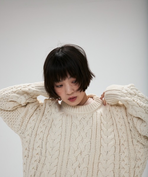 full/fill.(フルフィル)の「cable wide knit / ケーブルワイドニット(ニット/セーター・レディース・ブラウン/アイボリー・FREE)」の1枚目の写真