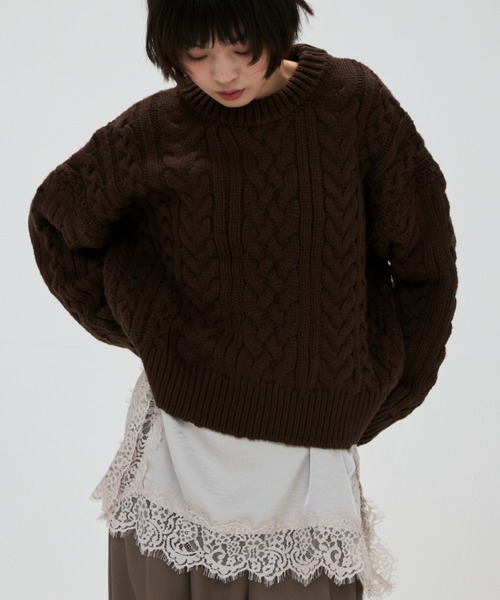 full/fill.(フルフィル)の「cable wide knit / ケーブルワイドニット(ニット/セーター・レディース・ブラウン/アイボリー・FREE)」の2枚目の写真
