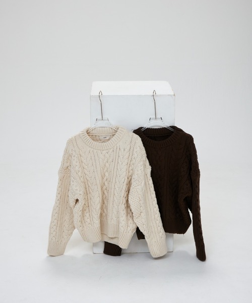 full/fill.(フルフィル)の「cable wide knit / ケーブルワイドニット(ニット/セーター・レディース・ブラウン/アイボリー・FREE)」の21枚目の写真