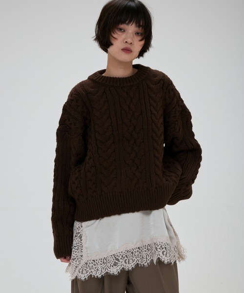 full/fill.(フルフィル)の「cable wide knit / ケーブルワイドニット(ニット/セーター・レディース・ブラウン/アイボリー・FREE)」の12枚目の写真
