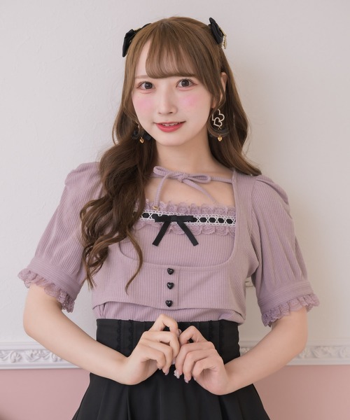 ROJITA（ロジータ）の「チョーカー付きカットアンサンブル（Tシャツ/カットソー・レディース・ピンク/ブラック/ホワイト・FREE）」の3枚目の写真