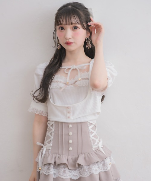 ROJITA（ロジータ）の「チョーカー付きカットアンサンブル（Tシャツ/カットソー・レディース・ピンク/ブラック/ホワイト・FREE）」の6枚目の写真