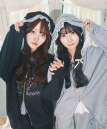 《韓国ガーリー♪》リボンフードジップパーカー