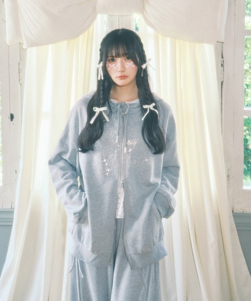 WEGO(ウィゴー)の「《韓国ガーリー♪》リボンフードジップパーカー(パーカー・レディース・グレー/ピンク/ブラック・FREE)」の10枚目の写真