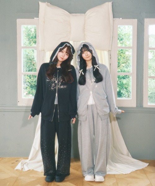 WEGO(ウィゴー)の「《韓国ガーリー♪》リボンフードジップパーカー(パーカー・レディース・グレー/ピンク/ブラック・FREE)」の16枚目の写真