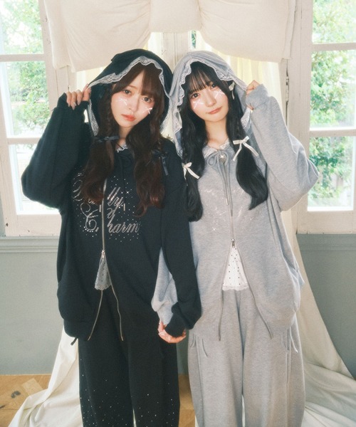 WEGO(ウィゴー)の「《韓国ガーリー♪》リボンフードジップパーカー(パーカー・レディース・グレー/ピンク/ブラック・FREE)」の14枚目の写真