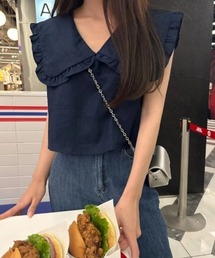 デカ襟ノースリーブブラウス
