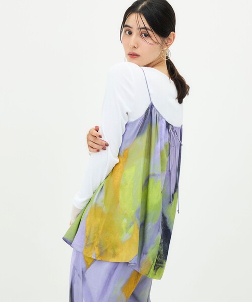 NOLLEY’S(ノーリーズ)の「《セットアップ対応》ウォッシャブルDEVEAUXペイント柄両前キャミ(シャツ/ブラウス・レディース・パープル系その他・38)」の5枚目の写真