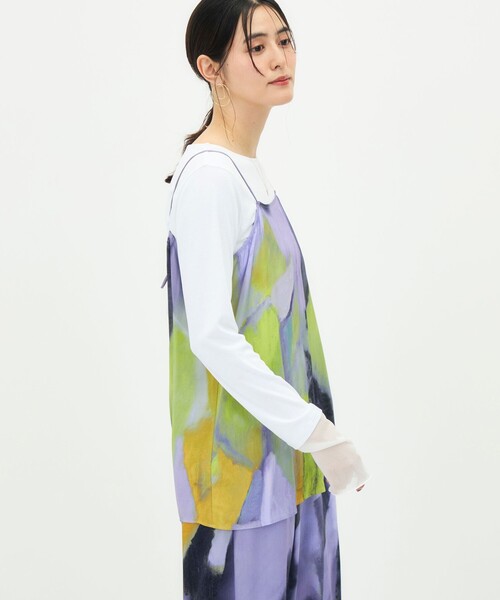 NOLLEY’S(ノーリーズ)の「《セットアップ対応》ウォッシャブルDEVEAUXペイント柄両前キャミ(シャツ/ブラウス・レディース・パープル系その他・38)」の2枚目の写真