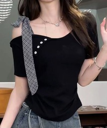 リボンショルダーTシャツ