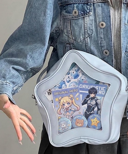 VIBGYOR(ヴィブジョー)の「oshipic/推し活 スター 星型クリアショルダーバッグ 痛バッグ 痛バ トートバッグ 缶バッジバッグ 推しバッグ S0067(トートバッグ・レディース・ピンク/ブラック/ホワイト・FREE)」の4枚目の写真