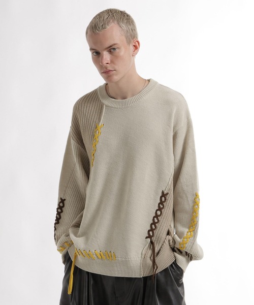 HARE(ハレ)の「ハイショクステッチニットプルオーバー(HARE)(ニット/セーター・メンズ・ブラック/ブラウン/グリーン/オフホワイト・FREE)」の2枚目の写真