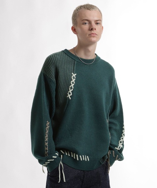 HARE(ハレ)の「ハイショクステッチニットプルオーバー(HARE)(ニット/セーター・メンズ・ブラック/ブラウン/グリーン/オフホワイト・FREE)」の1枚目の写真
