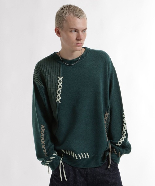 HARE(ハレ)の「ハイショクステッチニットプルオーバー(HARE)(ニット/セーター・メンズ・ブラック/ブラウン/グリーン/オフホワイト・FREE)」の17枚目の写真