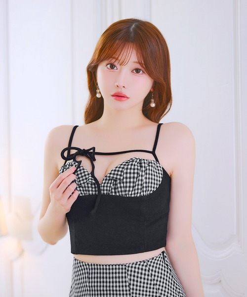 DAZZY(デイジー)の「ギンガムチェックビスチェ風Aラインミニ丈セットアップキャバドレス(ドレス・レディース・ブラック系・S/XS/M)」の14枚目の写真