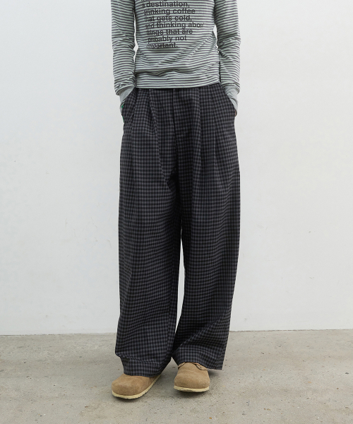 NOCONTENT(ノーコンテント)の「429.チェックワイドパンツ_ブラック(その他パンツ・レディース・その他・SMALL/MEDIUM)」の1枚目の写真