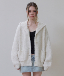 Hairy Overfit Hood Cardigan [Ivory]