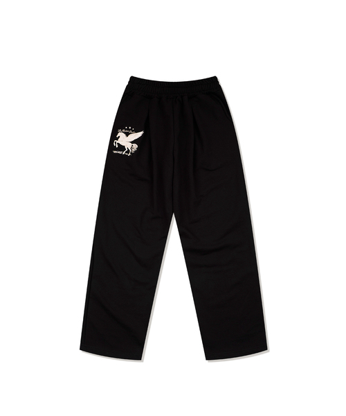 FABULOUS ARCHIVE(ファビュラスアーカイブ)の「PEGASUS ONE TUCK CURVED SWEAT PANTS BLACK(FCG1PT690M)(スウェットパンツ・レディース・ブラック・MEDIUM/LARGE)」の1枚目の写真