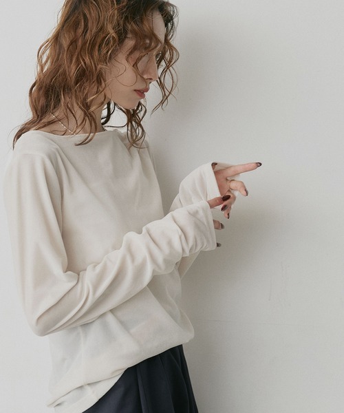 ad thie(アドティエ)の「シアーベロア ボートネック ドレープ トップス(Tシャツ/カットソー・レディース・ブラック/ライトブルー/アイボリー/ブラウン・FREE)」の21枚目の写真
