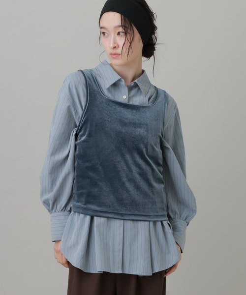 LAKOLE(ラコレ)の「ピーチ起毛ストライプタックシャツ / 1057545(シャツ/ブラウス・レディース・ベージュ/ブラウン/サックスブルー・FREE)」の3枚目の写真