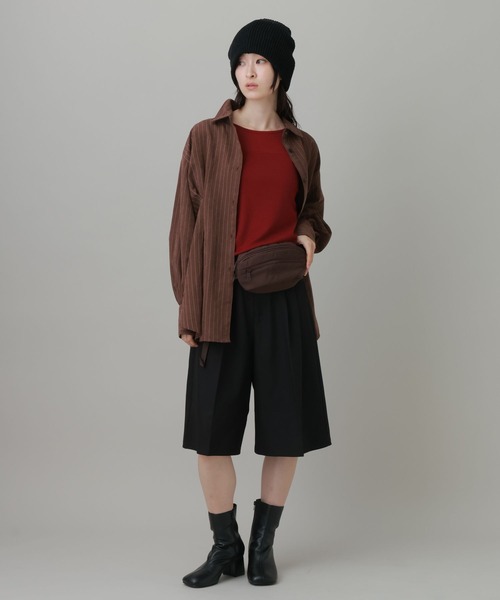 LAKOLE(ラコレ)の「ピーチ起毛ストライプタックシャツ / 1057545(シャツ/ブラウス・レディース・ベージュ/ブラウン/サックスブルー・FREE)」の4枚目の写真