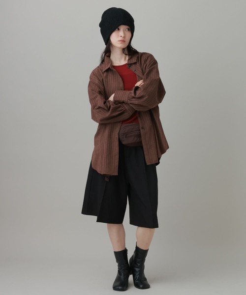 LAKOLE(ラコレ)の「ピーチ起毛ストライプタックシャツ / 1057545(シャツ/ブラウス・レディース・ベージュ/ブラウン/サックスブルー・FREE)」の5枚目の写真