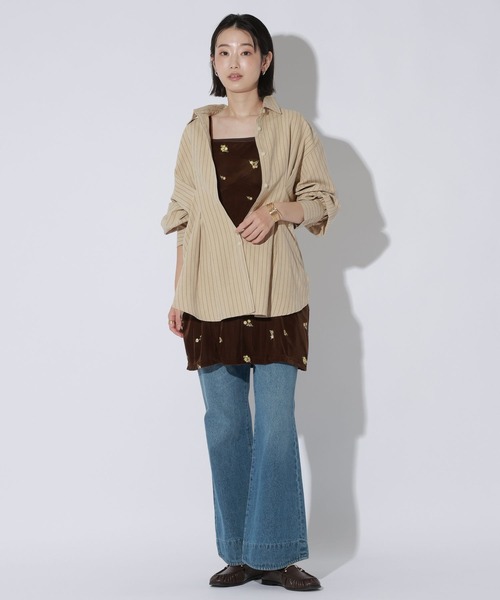 LAKOLE(ラコレ)の「ピーチ起毛ストライプタックシャツ / 1057545(シャツ/ブラウス・レディース・ベージュ/ブラウン/サックスブルー・FREE)」の9枚目の写真