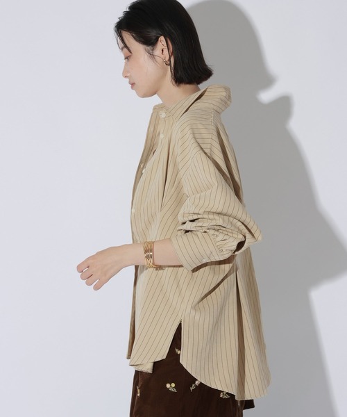 LAKOLE(ラコレ)の「ピーチ起毛ストライプタックシャツ / 1057545(シャツ/ブラウス・レディース・ベージュ/ブラウン/サックスブルー・FREE)」の16枚目の写真