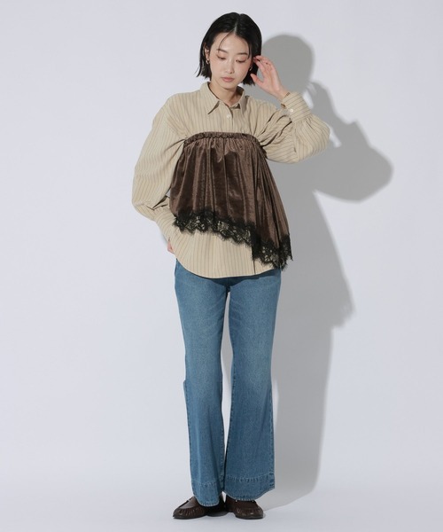 LAKOLE(ラコレ)の「ピーチ起毛ストライプタックシャツ / 1057545(シャツ/ブラウス・レディース・ベージュ/ブラウン/サックスブルー・FREE)」の17枚目の写真
