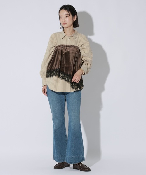 LAKOLE(ラコレ)の「ピーチ起毛ストライプタックシャツ / 1057545(シャツ/ブラウス・レディース・ベージュ/ブラウン/サックスブルー・FREE)」の18枚目の写真
