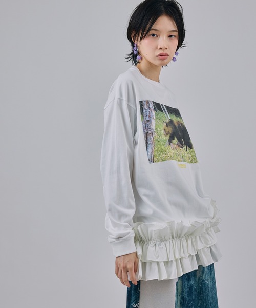 NON TOKYO(ノントーキョー)の「PRINT L/S T-SHIRT(MOSAIC BEAR)(Tシャツ/カットソー・レディース・グリーン/ホワイト/ブラック・2/1)」の1枚目の写真