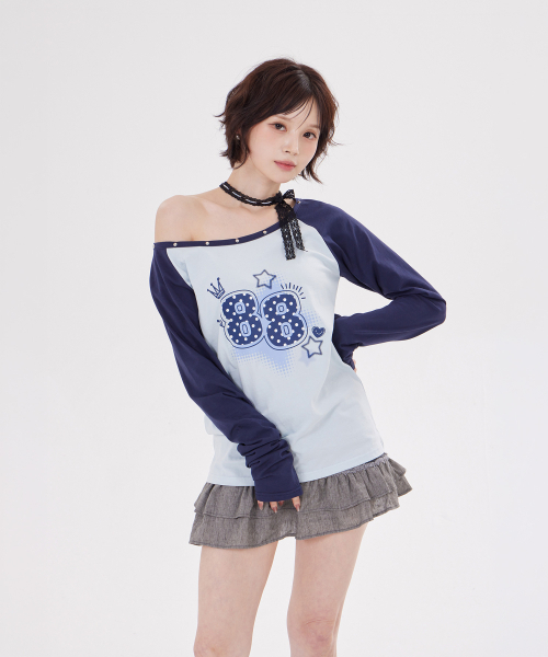 DYSFUNCT(ディスファンクト)の「STUDDED RAGLAN PRINT T-SHIRT(SKY BLUE)(Tシャツ/カットソー・レディース・その他・FREE)」の1枚目の写真