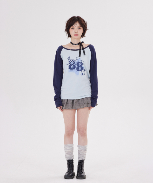 DYSFUNCT(ディスファンクト)の「STUDDED RAGLAN PRINT T-SHIRT(SKY BLUE)(Tシャツ/カットソー・レディース・その他・FREE)」の2枚目の写真