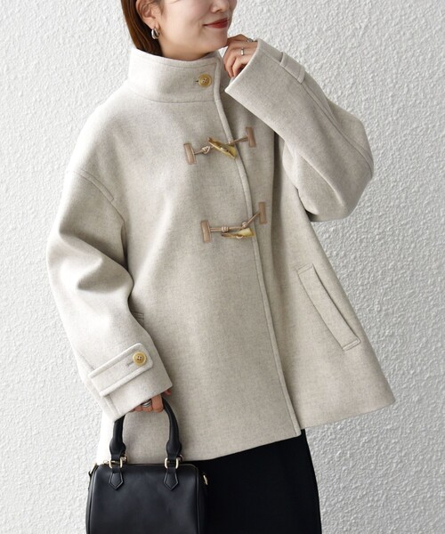 美品 Editionエディション　カシミヤ混　クロップド　ダッフルコート カシミヤ ミックス スタンドカラー ショート ダッフル コート