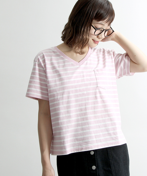 WEGO（ウィゴー）の「WEGO/USAコットンVネックTシャツ（Tシャツ/カットソー・レディース・キャメル/ホワイト/ブラック/ネイビー/杢グレー/イエロー/ピンク/レッド系その他/ホワイト系その他/パープル/ダークグリーン・LARGE/MEDIUM）」の11枚目の写真