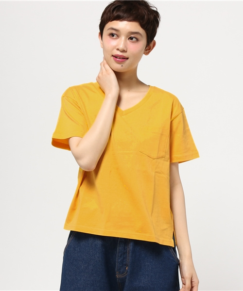 WEGO（ウィゴー）の「WEGO/USAコットンVネックTシャツ（Tシャツ/カットソー・レディース・キャメル/ホワイト/ブラック/ネイビー/杢グレー/イエロー/ピンク/レッド系その他/ホワイト系その他/パープル/ダークグリーン・LARGE/MEDIUM）」の12枚目の写真