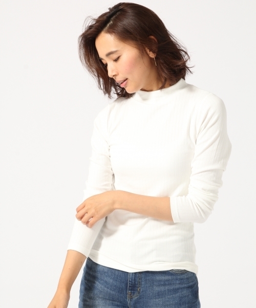 GLOBAL WORK（グローバルワーク）の「リブハイネックプルオーバー長袖/725125（Tシャツ/カットソー・レディース・グレー/ホワイト/ブラウン/ブラック・SMALL/LARGE/MEDIUM）」の2枚目の写真