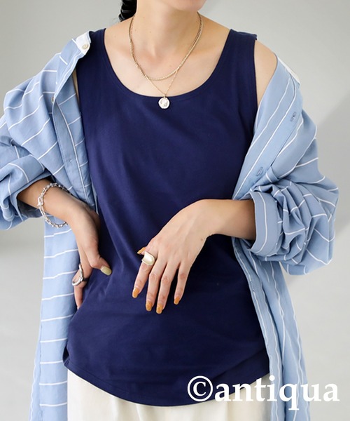 antiqua（アンティカ）の「コットン100%シンプルタンクトップ（タンクトップ・レディース・ブラック/グリーン/ピンク/チャコールグレー/グレー/パープル/ネイビー/マスタード/オフホワイト/ライトカーキ/ライトグレー/レンガ/ベージュ/ブラウン/ライム/ベージュ系その他/パープル系その他/ブルー系その他/ブラウン系その他/オートミール・M/L）」の14枚目の写真