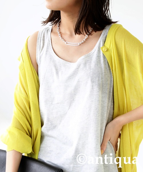 antiqua（アンティカ）の「コットン100%シンプルタンクトップ（タンクトップ・レディース・ブラック/グリーン/ピンク/チャコールグレー/グレー/パープル/ネイビー/マスタード/オフホワイト/ライトカーキ/ライトグレー/レンガ/ベージュ/ブラウン/ライム/ベージュ系その他/パープル系その他/ブルー系その他/ブラウン系その他/オートミール・M/L）」の9枚目の写真