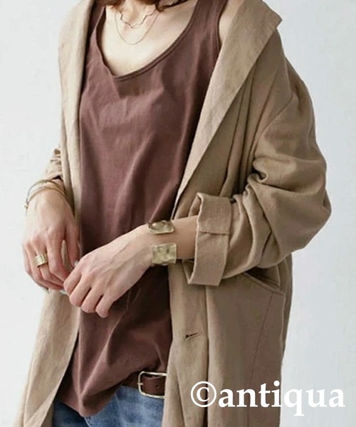 antiqua（アンティカ）の「コットン100%シンプルタンクトップ（タンクトップ・レディース・ブラック/グリーン/ピンク/チャコールグレー/グレー/パープル/ネイビー/マスタード/オフホワイト/ライトカーキ/ライトグレー/レンガ/ベージュ/ブラウン/ライム/ベージュ系その他/パープル系その他/ブルー系その他/ブラウン系その他/オートミール・M/L）」の6枚目の写真