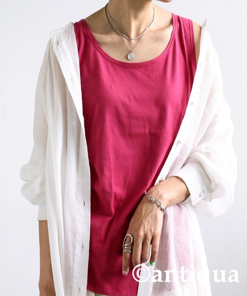 antiqua（アンティカ）の「コットン100%シンプルタンクトップ（タンクトップ・レディース・ブラック/グリーン/ピンク/チャコールグレー/グレー/パープル/ネイビー/マスタード/オフホワイト/ライトカーキ/ライトグレー/レンガ/ベージュ/ブラウン/ライム/ベージュ系その他/パープル系その他/ブルー系その他/ブラウン系その他/オートミール・M/L）」の19枚目の写真