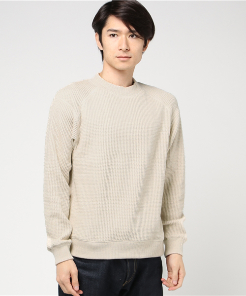 Jackman（ジャックマン）の「Waffle Mid-neck（ニット/セーター・メンズ・アイボリー/ダークネイビー/ベージュ/グレー/ヘザーグレー/オートミール/ホワイト/スミクロ/インディゴブルー/イエロー/バーガンディー/ブラック/ラベンダー/スモークピンク/セージグリーン/グレイッシュベージュ/テラコッタ/レッド/サックスブルー/スモークグレー/ダークオレンジ/パープル/ダークグリーン/シルバーグレー/レモンイエロー/ライトベージュ/ブラウン/オレンジ/ターコイズブルー/ブルーグレー/アクア/ダークパープル/桜/エメラルド/ダークブルー/ライトイエロー/ブルーグリーン/モスグリーン/サンドグレー・LARGE/MEDIUM/SMALL/X-LARGE）」の14枚目の写真