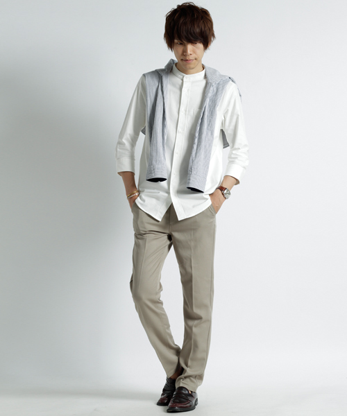 MONO-MART（モノマート）の「バンドカラー ハイストレッチ オックスフォード シャツ(3/4スリーブ)（シャツ/ブラウス・メンズ・ブラック/ベージュ/ネイビー/オリーブドラブ/オフホワイト/グレー/ブルー/サックスブルー・M/XL/L）」の9枚目の写真